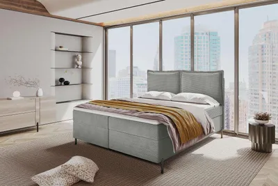 Produktbild von 99rooms Vero Boxspringbett Cordstoff POSO Hellgrau 140x200 cm