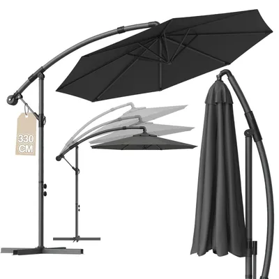Zdjęcie produktu dla Parasol ogrodowy na stojaku, wysokość 330 cm, ciemnoszary, ochrona przed promieniowaniem UV, wodoodporny, obrotowy o 360°