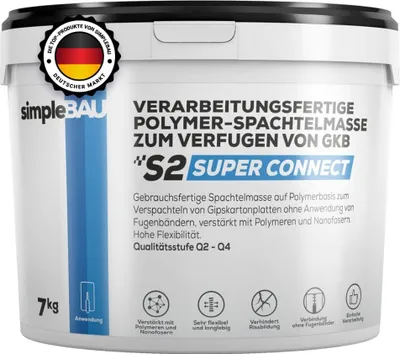 Produktbild von SimpleBau Super Connect gebrauchsfertige Polymermasse zum Verfugen von Gipskartonplatten ohne Verwendung von Fugenband, 7kg