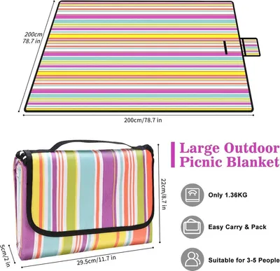 Wasserdichte Picknickdecke 200 x 200 cm - Strand- und Campingdecke mit Traggriff - Oxford-Stoff und PVC-Beschichtung