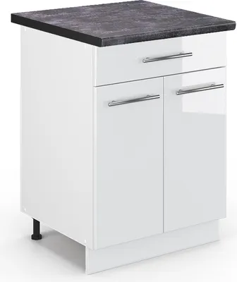 Produktbild von Küchenunterschrank Vicco Fame-Line Weiß Hochglanz 60 cm mit Schublade, AP Anthrazit, Model 45908