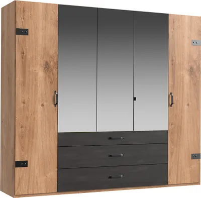 Produktbild von Kleiderschrank 5-trg., 250 cm, Eiche mit Stahl Nb., DAVENPORT-43