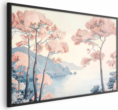 Produktbild von Posterpapier Poster - Ocean Cliffs and Trees; Delicate Motif in Pastel Colors 90x60 cm Landschaften c-H-10044-ao-a