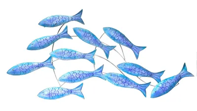 Produktbild von Wanddeko Fisch Schwarm 3D Optik Metall Wandbild Wand Deko Hänger Skulptur Figur