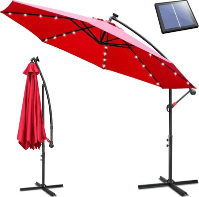 Produktbild von Faziango Sonnenschirm 3m Rot mit LED – Leuchtender Gartenschirm für Grillabende & Terrasse