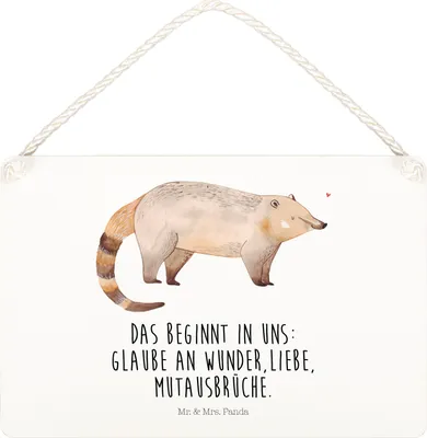 Produktbild von Mr. & Mrs. Panda holzbild Nasenbär DIN A4 - Weiß - Geschenk, Schild, Rüsselbär, Wandbild Holz, wandtafel, Bär, Lustige Sprüche, kleine aufmerksamkeit, Türschild
