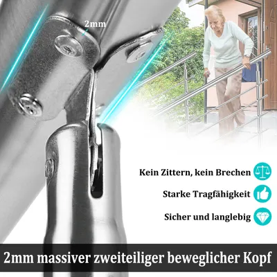 Produktbild von YUENFONG Treppengeländer Edelstahl Handlauf Geländer für Treppen, Innen und Außen, Balkon, Brüstung, Silber, 100cm Länge, mit 5 Querstreben