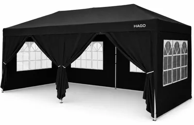 Produktbild von HAGO24 Pop Up Pavillon 6x3m Schwarz Faltpavillon Gartenzelt Eventzelt Partyzelt Seitenwände Fenster Tür UV50+ höhenverstellbar Stahlgestell Tragetasche