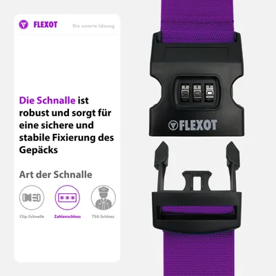Zdjęcie produktu dla Pasek do walizek Flexot® z zamkiem szyfrowym – pasek do walizek, paski do walizek podróżnych, pasek mocujący do walizek podróżnych, pasek do bagażu podręcznego i wózków podróżnych
