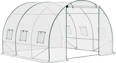 Zdjęcie produktu dla Szklarnia - Szklarnia tunelowa - Szklarnia foliowa - 200 x 300 x 300 cm - Drzwi i 6 okien - Zimoodporna - Stalowa rama - Rozmiar L - Biały