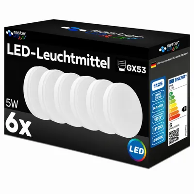 Obrázok produktu pre MasterLED LED žiarivka, pätica GX53, 5 W, 425 lm, 6500 K (studená biela), 230V, balenie 6 kusov