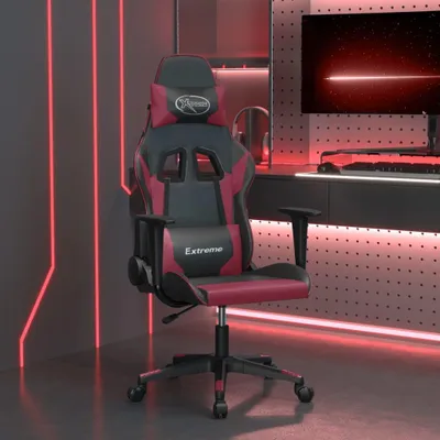 Zdjęcie produktu dla Fotel gamingowy z funkcją masażu ze sztucznej skóry w kolorze czarnym i czerwonego wina