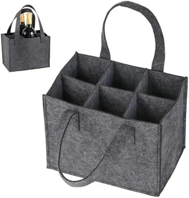 Produktbild von Flaschenträger 6 Flaschen, Filz Flaschentasche 6 Flaschen | Männerhandtasche Bierträger · Filztasche mit 6 Fächern · Wiederverwendbar · Für Reise, Picknick & Weinflaschen