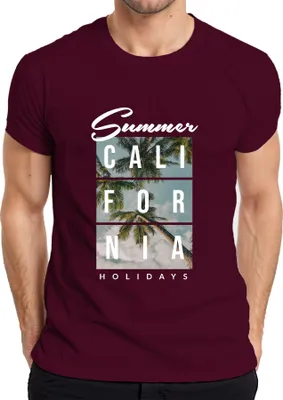 Obrázok produktu pre Summer Holidays California Summer California Holiday Palm Trees Beach Pánske tričko, bordová, S