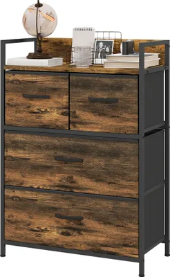 Produktbild von Kommode, Sideboard, 4 Stoffschubladen, Industrial Design, 60x29x85cm, Braun/Schwarz