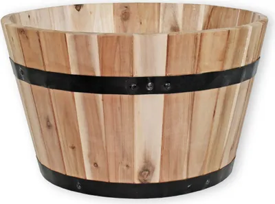 Produktbild von Pflanzkübel Holz rund 40 cm Holzfass Blumenkübel Blumentopf natur Akazienholz Pflanztopf