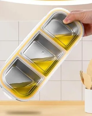 Produktbild von Snackbox aus Edelstahl mit 3 Fächern, auslaufsichere Lunchbox mit Deckel, spülmaschinenfest, Bento-Box für Kinder, Schule, Arbeit und Camping – Snackbox aus Edelstahl für Mittagessen und Mahlzeitenzubereitung.