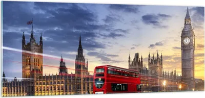 Produktbild von Bilder auf glas - London Bus - 100x40cm - Glasbilder - Wandbilder - Bilder - Kunstdruck - zum Aufhängen bereit - Wanddekoration aus Glas - Glas Bilder - Wandbild auf Glas - Einteilig - GAB100x40-3592