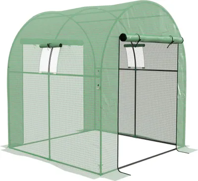 Produktbild von Folientunnel Gewächshaus - Tunnel-Gewächshaus - 2 Rolltüren - 2 Netzfenster - Stahlrahmen - PE-Folie 135 g/m² UV-Schutz - Grün