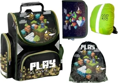 Produktbild von 4er Set Schulranzen Ranzen Federmappe Turnbeutel GAME Pixels Minecraft Motiv