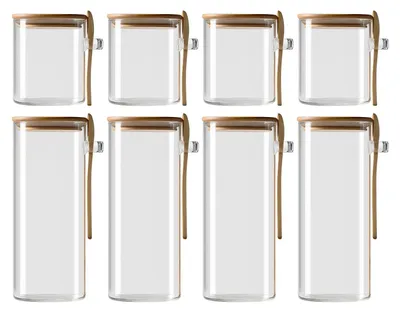 Produktbild von Set aus 8 Glas Aufbewahrungsgläsern mit Holzdeckel