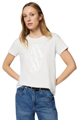 Productafbeelding van Armani Exchange dames T-shirt met korte mouwen, ton-sur-ton logo print, regular pasvorm, boxy model