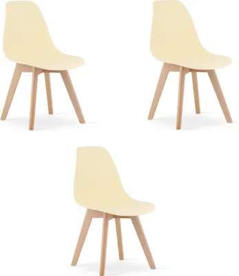 Image de Chaise - Leobert - Kito - Crème - 46 X 54,5 X 80 Cm - Lot De 3