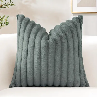 Produktbild von 1 Plüsch-Samtkissenbezug, weicher Dekokissenbezug aus Kunstfell für Sofa, flauschiger Kissenbezug für Schlaf- und Wohnzimmer (60x60cm, grau)