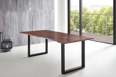 Produktbild von Esstisch Baumkante massiv Akazie nussbaum 240 x 100 U-Gestell schwarz LUBIN