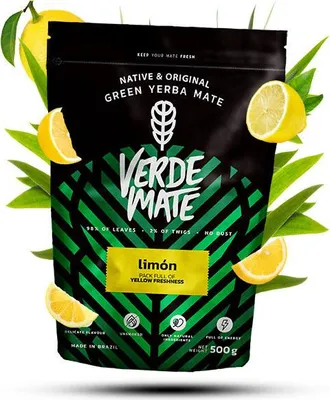 Produktbild von Verde Mate - Mate Tee Limon 500g - Dicke Blätter 5 mm Luftgetrocknet - Mit Zitronenschale, Zitronengras - Erfrischend - Yerba Mate Brasilien
