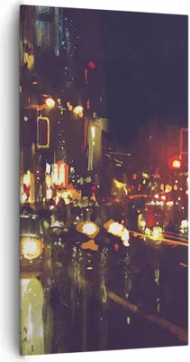 Produktbild von Bild auf Leinwand - Leinwandbild - Stadt Nacht Straße - 65x120cm - Wand Bild - Wanddeko - Leinwanddruck - Bilder - Kunstdruck - Wanddekoration - Leinwand bilder - Wandkunst - PA65x120-3762