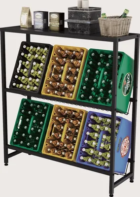 Produktbild von Stojan na nápoje Rainsworth s policou, s kovovým držiakom mriežky, 33D x 103W x 113H cm Stojan na nápoje s nastaviteľnými nožičkami, čierny
