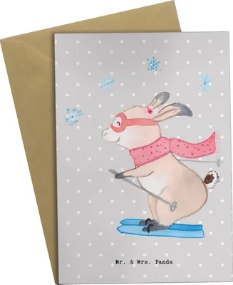 Produktbild von Mr. & Mrs. Panda firmungskarte Skilehrerin Herz - Grau Pastell - Geschenk, osterkarte, einladungskarten, weihnachtskarten, Grußkarte, Grußkarten, Klappkarte