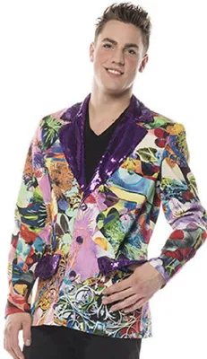 Produktbild von L3302074-62 Herren Jacket lila-bunt Discojacke Hippiejacke Gr.62
