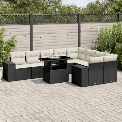 Produktbild von The Living Store 10-tlg. Garten-Sofagarnitur mit Kissen Schwarz Poly Rattan