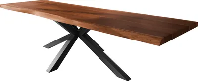 Produktbild von Esstisch Baumkante massiv Akazie nussbaumfarben 300 x 110 Spider-Gestell Metall schwarz TITAN