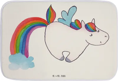 Produktbild von Mr. & Mrs. Panda Badematte Einhorn Fliegendes Pferd - Weiß - Geschenk, Unicorn, Badteppich, Badvorleger, Realität, Regenbogen, Glitzer, duschmatte, badezimmermatte