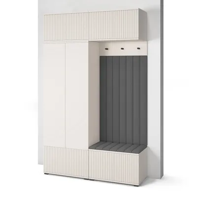 Produktbild von Garderoben-Set Ritmo version 2 – gefräste Kleiderschrank mit Polsterplatten, Schuhschrank, für Flur und Eingangsbereich (cashmere, Trinity 15)