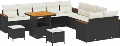 Produktbild von vidaXL Gartensofa-set mit Kissen 13 pcs Schwarz Poly-Rattan