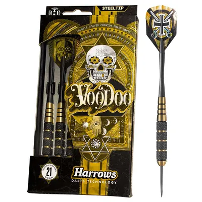 Produktbild von Harrows Steeltip Dartpfeile Voodoo Brass 21g - schwarz mit Grip