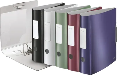 Produktbild von LEITZ Ordner Active Style, 180 Grad, 80 mm, farbig sortiert DIN A4, runder Rücken, aus PP, gebürstete Oberfläche, innen