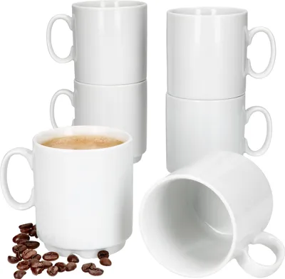 Produktbild von 6er Set Event Kaffeebecher 250ml weiß Porzellan-Tassen stapelbar