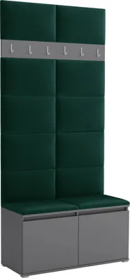 Produktbild von Garderoben-Set Noris I, gepolsterte Garderobe 100 cm mit Sitzbank, Wandpaneelen und Haken (Farbe: Anthrazit + Trinity 28)