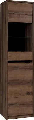 Produktbild von Furmeb24 - DENVER WIT50 - Eintürige Vitrine mit Regalen, Glas , Eiche Monastery/Schwarz glänzend.