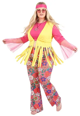 Produktbild von Plus Size Hippie Kostüm für Damen rosa - XXL