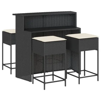 Produktbild von vidaXL 5-tlg. Gartenbar-Set mit Kissen Schwarz Poly Rattan