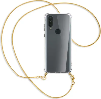 Produktbild von Handykette Backcover-Schutzhülle mit Band (Metall goldfarben) für Motorola One Action - goldfarbene Kette Snake
