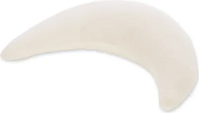 A cream-colored crescent-shaped pillow on a white background.