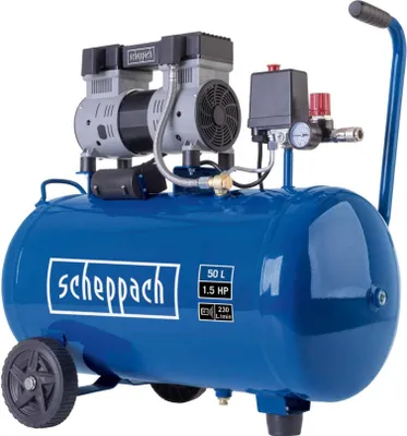 A blue air compressor with a silver and black motor unit, set against a white background.