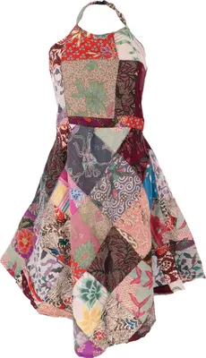 Produktbild von Patchwork Unikat Sommerkleid, Neckholder Upcycling Patchwork Kleid - Rot/bunt, Damen, Baumwolle, Kleider